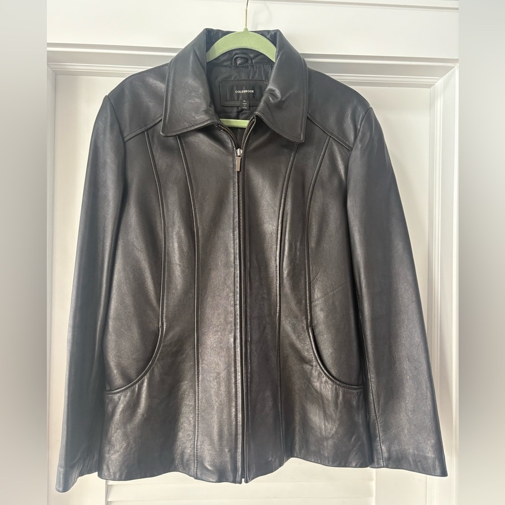 Colebrook Black Leather Zipper Front Jacket XL